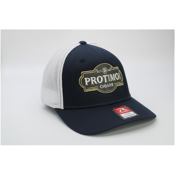 2023 Blue and White Trucker FlexFitted Front Left